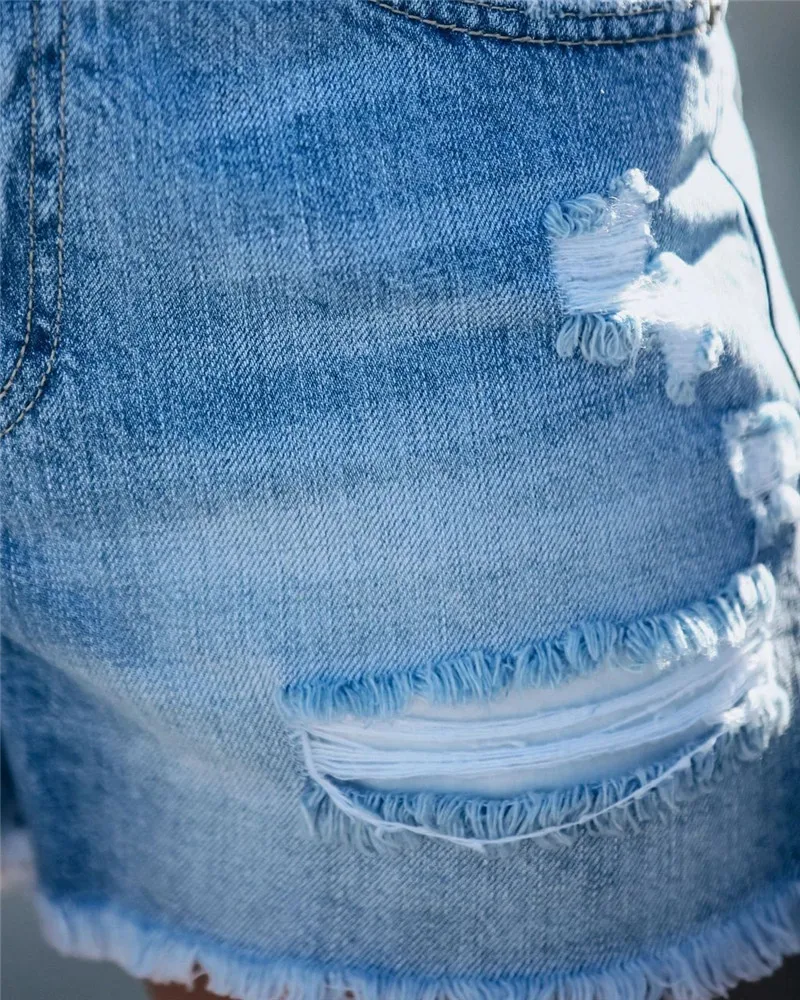 

Pantalones cortos de mezclilla rasgados de cintura alta para mujer, shorts de mezclilla enrollados con Vintage, 2020