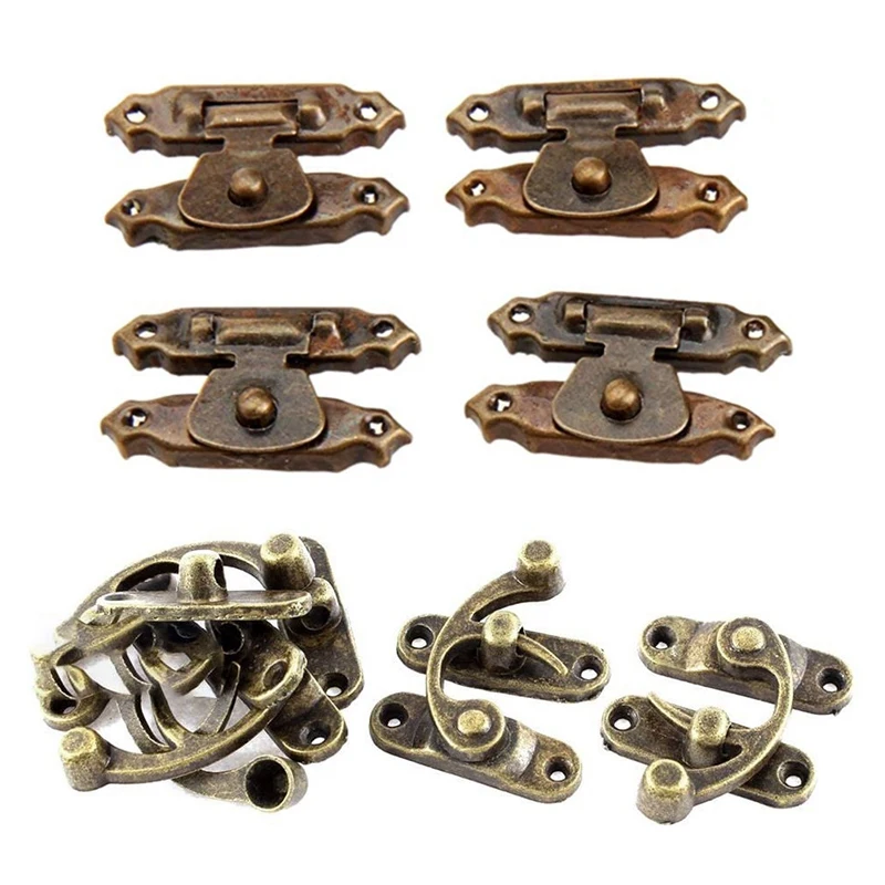 2Pcs 33mmx29mm Jewelry Box Hasp Hook Lock Latch Antique Brass Color &amp 5Pcs Bronze Cabinet Door Hasps Decor | Обустройство дома
