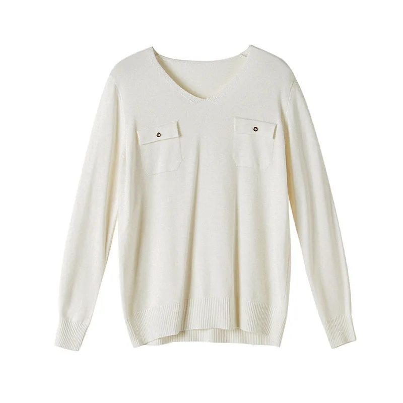 

Loose V-neck sweater women spring and autumn Korean fake pocket long sleeves slim bottoming sweater autumn F9033