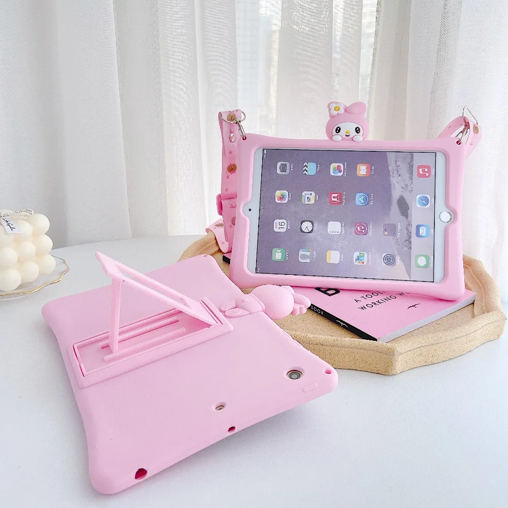 

Cartoon Silicon Cover with Strap for IPad 10.2 9.7 2018 2017 Pro 9.7 10.5 Air 1 2 Kids Case for IPad Mini 7.9 Stand Shell