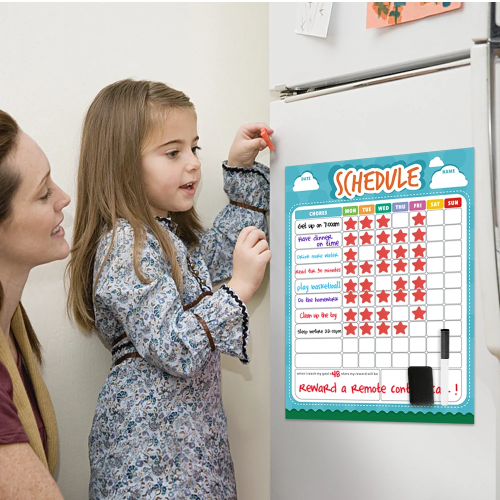 

Magnetic Kids Time Schedule for Fridge Sticker Weekly Planner To Do List Message Memo WhiteBoard Chore Reward chart Calendar