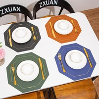 octagon leather placemat tableware pad with coaster kitchen oil water resistant tablemat washable non slip bowl cup pads