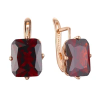 retro fashionable geometric square colored shining red zircon rose gold color 585 earrings wild cut glass earring woman