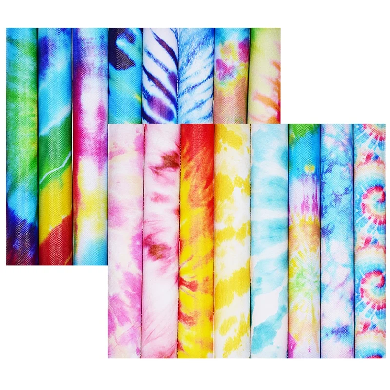 

16 Sheets Tie-Dye Faux Leather Sheet Printed Artificial Leather Fabric for Hair Accessories, Earring Making and DIY