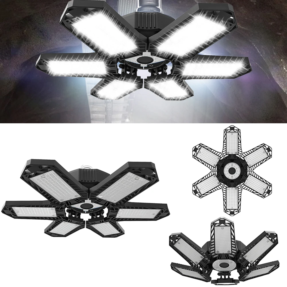 

LED Six Leaf Garage Light Foldable Garage Ceiling Lamp Deformation Basement Indoor Outdoor Deformation High Bay Light