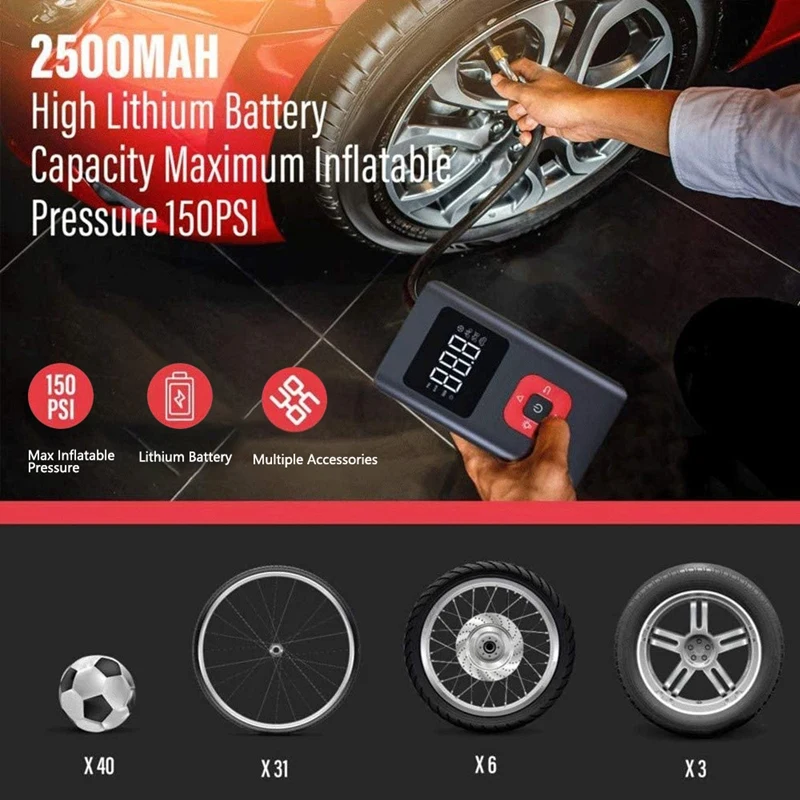 Online Inflador De Neumáticos Portátil, Compresor De Bomba De Aire Para Coche, Probador De Presión De Neumáticos Eléctrico Con Carga Inversa Inalámbrica