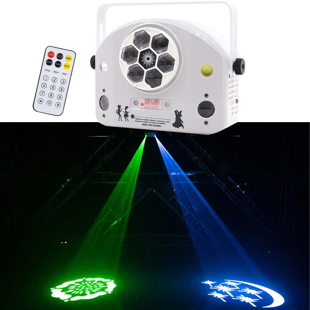 Remote Control 4IN1 LED Gobo Strobe Bee Eye Laser Patterns Project DMX Stage Lighting Effect DJ Disco Party Dance Holiday Decor