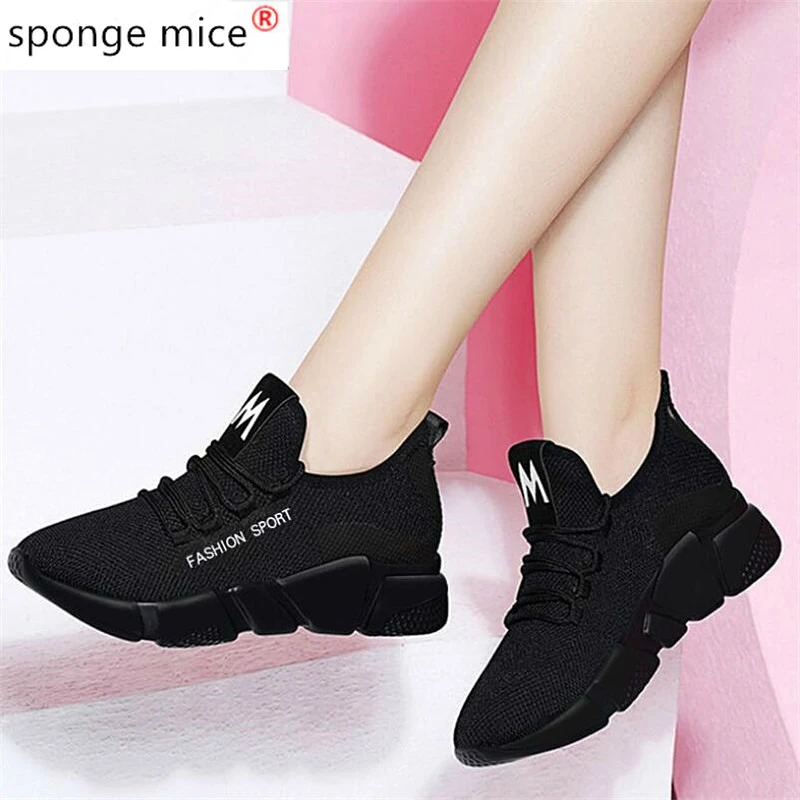 

2020 Spring New Women Vulcanize Shoes Fashion Breathable Lightweight Walking Mesh Lace Up Flat Casual Shoes Sneakers Women