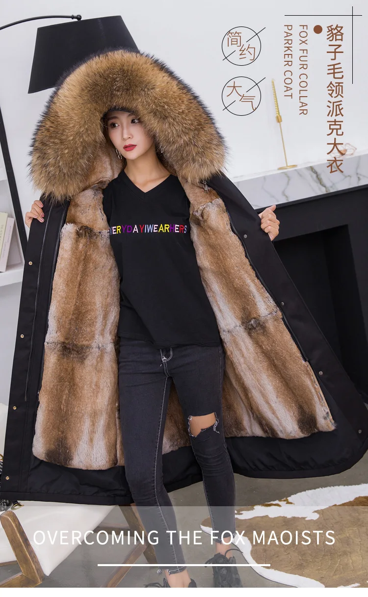 

Парка, Женская куртка, новый стиль, Осень-зима, пальто средней длины со съемной подкладкой из меха енота