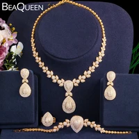 beaqueen 4pcs nigerian dubai bridal jewelry sets micro paved cubic zircon big drop earring necklace bracelet and ring set js249
