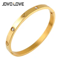 trend stainless steel cz cuff love heart bangle gold color crystal diamond ladies bangles bracelet for women luxury jewelry gift