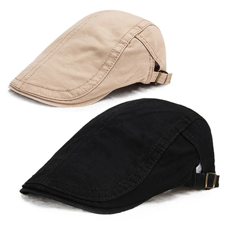 

2021 new Man Berets cotton British Vintage Flat Caps Gatsby Male Solid Gray Black Spring Autumn Winter Adjustable Driver Hats