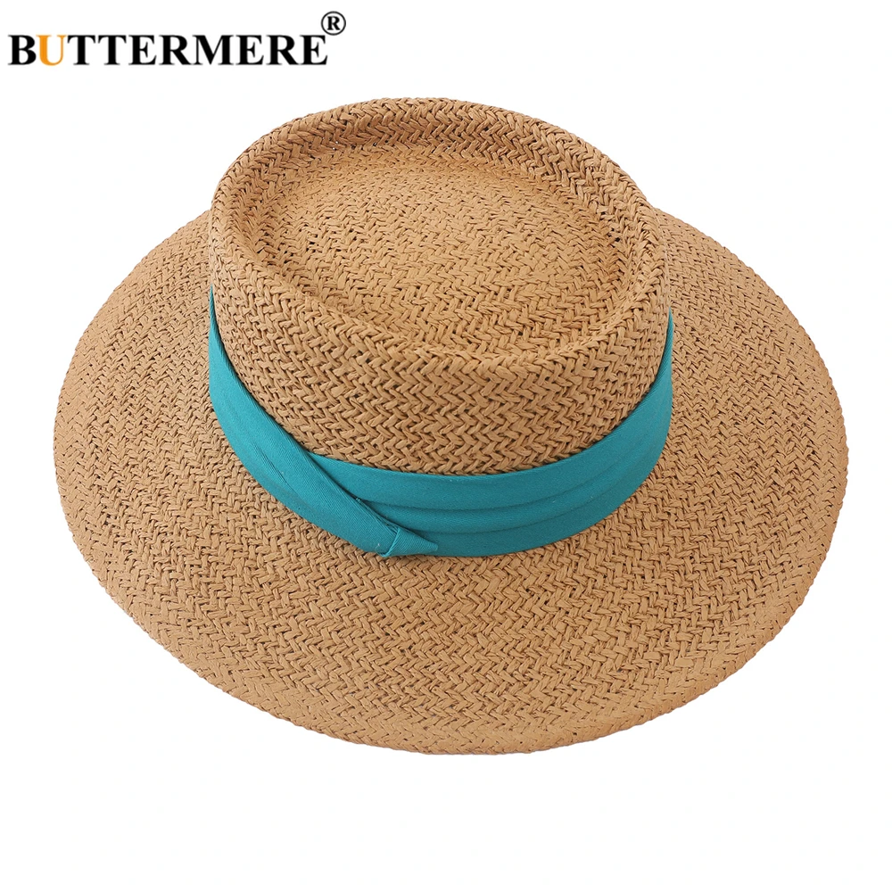 

BUTTERMERE Straw Hat For Women Summer Beach Panama Cap 2021 New Vintage British Style Sombrero Ladies Sun Protection Visor Hat