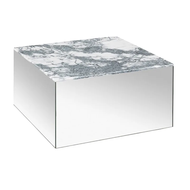 

Modern minimalist mirror stainless steel coffee table silver cube Nordic light luxury decorative flower table sofa side table