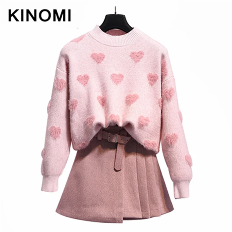 KINOMI осенне-зимние женские розовые комплекты одежды вязаный свитер с надписью Love