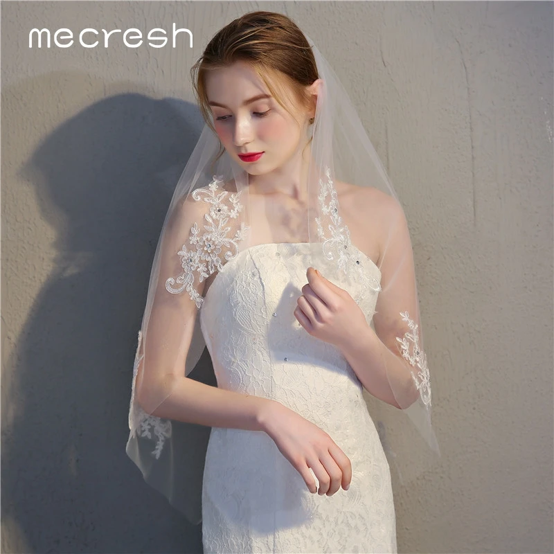 Короткая свадебная фата Mecresh с гребнем свадебные аксессуары красивая белая и