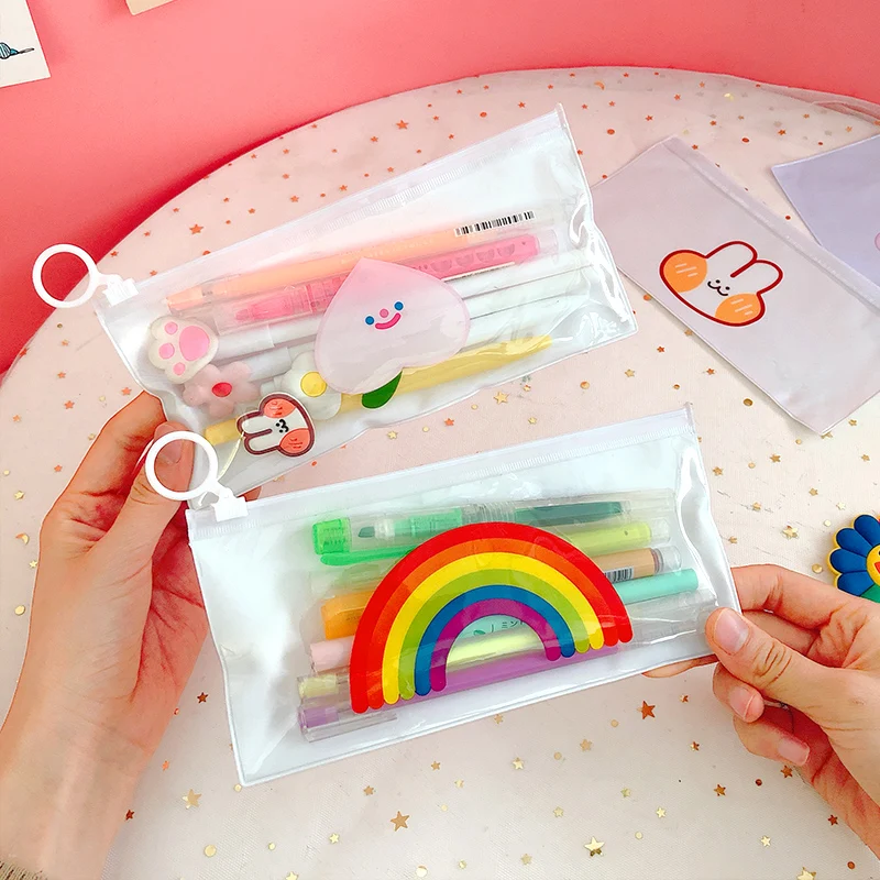 3 шт. Kawaii пенал хлеб кролик смайлик радужные цветы ПВХ водонепроницаемые пеналы