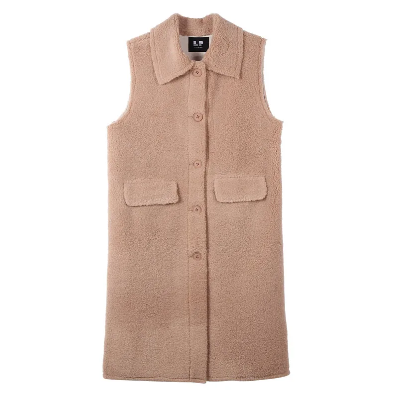 

Zoki Cashmere Women Vest Winter Warm Sleeveless Woolen Long Coat Fashion Solid Single Breasted Ladies Korean Jacket 2021