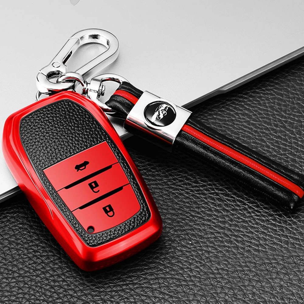

For Toyota CHR Cruiser Camry Coralla Crown RAV4 Prius Highlander InnovaTPU Leather Car Key Case Cover Keychain Ring Protector