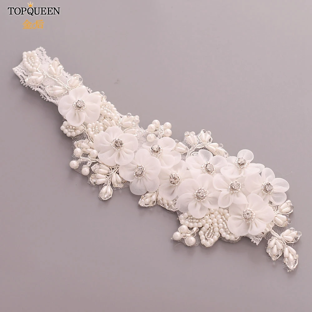 TOPQUEEN S355 Wedding Elastic Garter White Flower Pearl Sexy Garters Women/Female/Bride Thigh Ring Bridal Lace Leg Loop | Свадьбы и