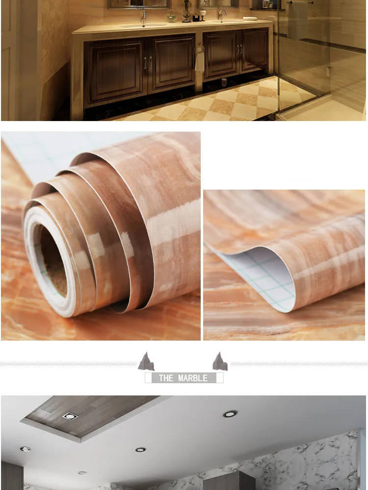 Thickened waterproof self-adhesive wallpaper marble sticker oil proof high temperature resistant kitchen furniture decoration