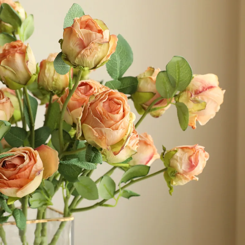 

European Style Wedding 5 Heads Dried Rose Bouquet Fake Flower Living Room Decoration Artificial Plants For Home Decor Craft