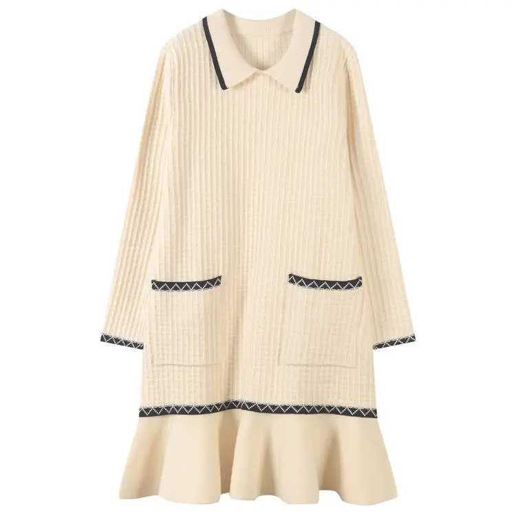 Женское вязаное платье с карманами свободные женские короткие вязаные