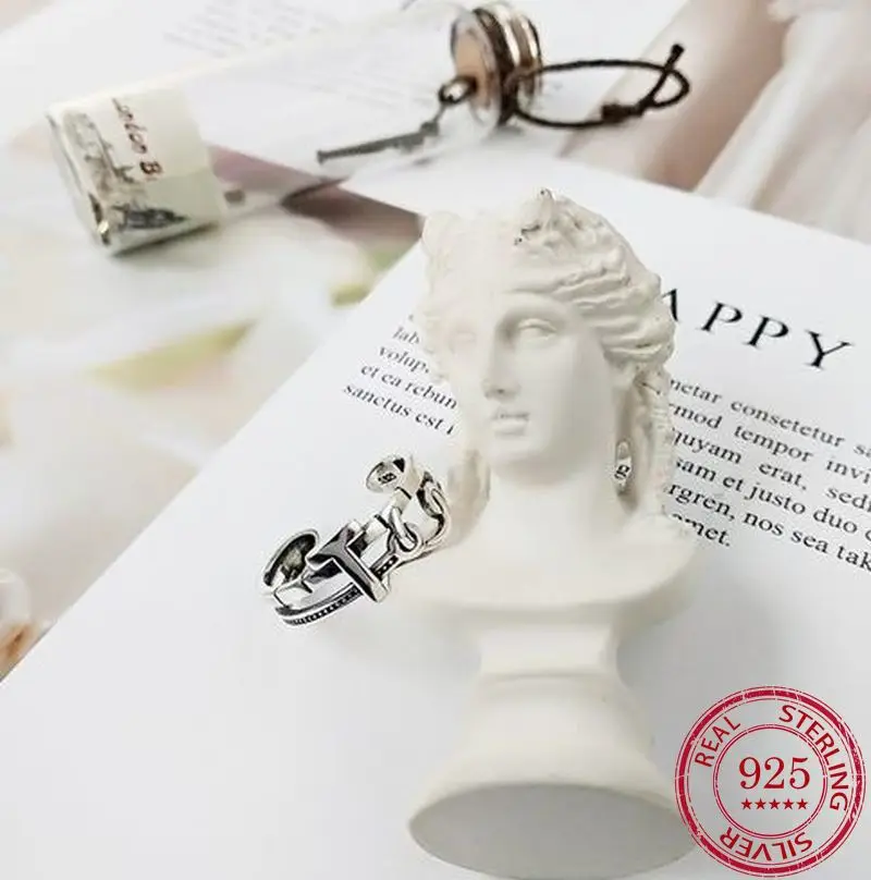 S925 925 Sterling Silver Women's Korean Ring T-shaped Letter Opening Adjust Vintage Thai Diamond Rings Jewelry for Women | Украшения и