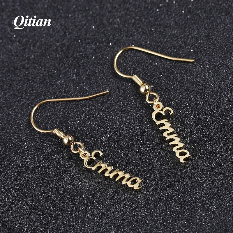Изготовленные на заказ имя серьги персонализированные табличка Висячие женские