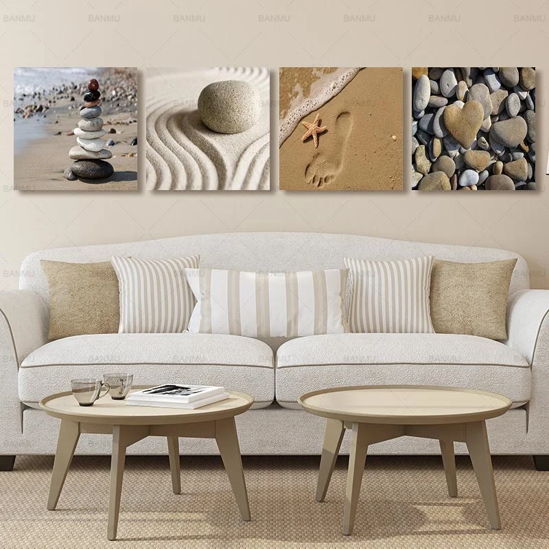 Романтическая пляжная тема 4 панели современный пляж океан холст принты картины