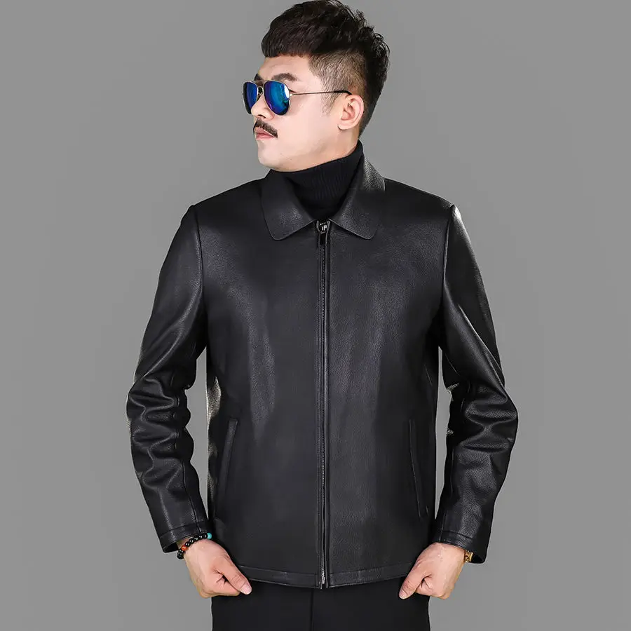 

Haining New Natural First Layer Deerskin Leather Jacket Middle-aged Jacket Slim Fit Short Lapel Trend Leather Coat For Men