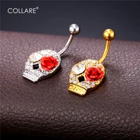 collare new crystal belly button ring gold color rhinestone navel piercing ring red flower body jewelry db115
