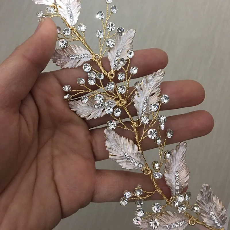 SLBRIDAL ручная работа Vinatge Золотые кристаллы стразы ветка листья свадебные