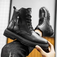 men boots comfortable leather casual shoes male fur warm winter boots for men side zipper platform ankle footwear man military