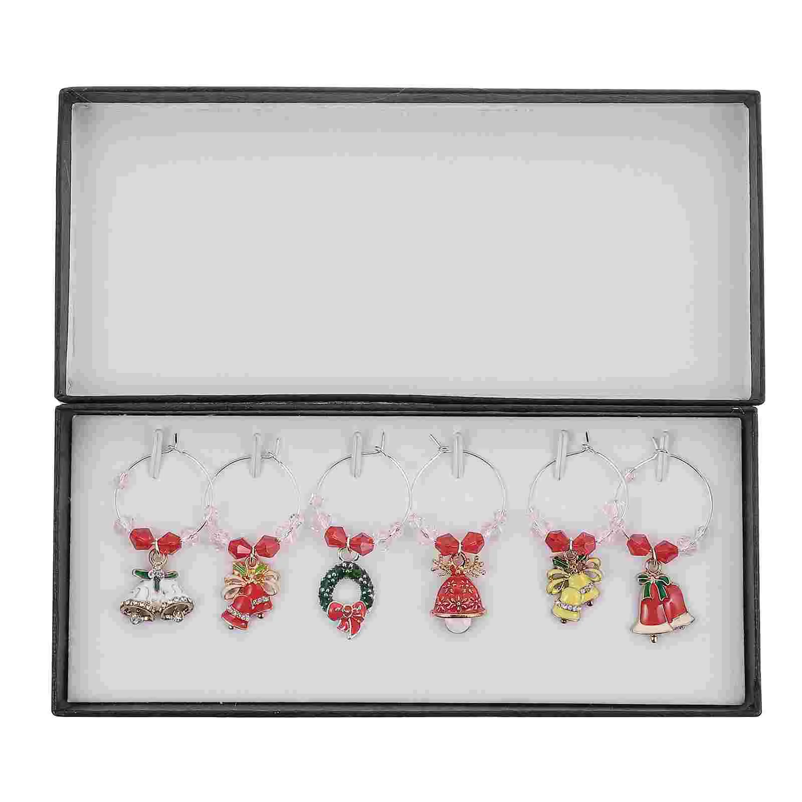 

6 шт. стеклянные кольца-подвески, рождественские стеклянные маркеры для напитков, бирки, Рождественские Подвески