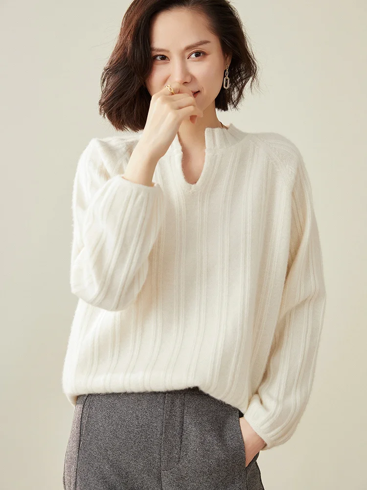 

Женские кашемировые пуловеры 100% года из козы, плотные Джемперы, вязаные свитера, зима 2021, женские свободные шерстяные топы с маленьким V-обра...