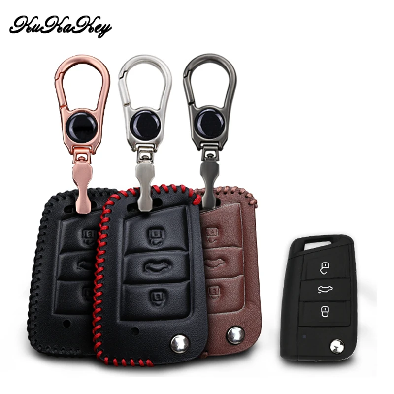 Кожаный чехол для ключей автомобиля Volkswagen VW Golf 7 GTI R MK7 Tiguan 2017 Skoda Octavia A7 Seat Leon Ibiza Key |