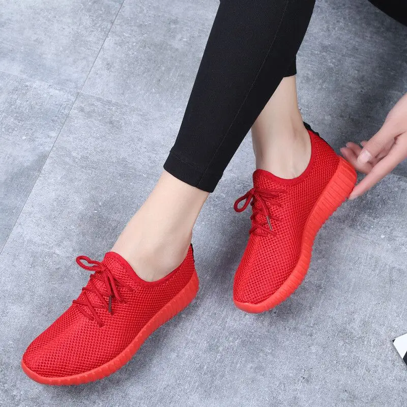 

Plus Size 41 Women Vulcanized Shoes Sports Lace Up Flat Shoes For Woman Casual Mesh Breathable Antiskid Tenis Feminino Sneakers