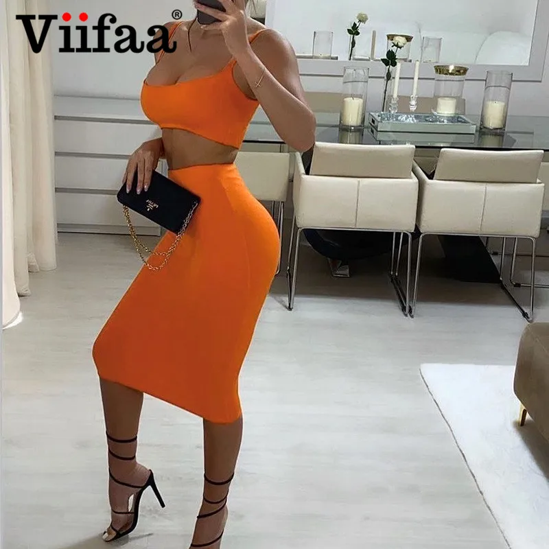 

Viifaa Two Piece Dress Sets Women Cami Top and Midi Skirt Matching Outfits Summer Sexy Clothes Skinny 2 Piece Set