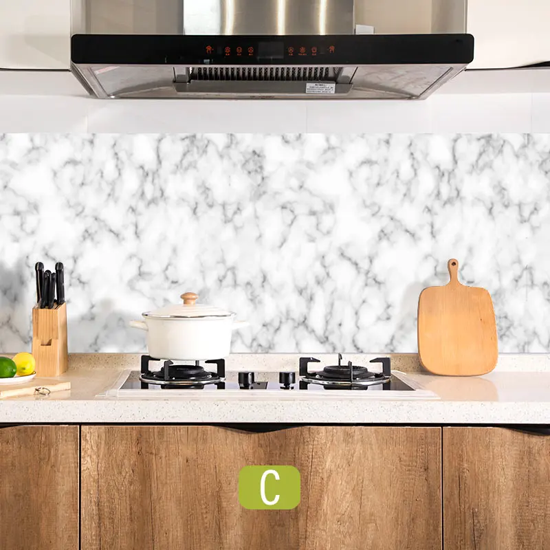 60*200cm Kitchen oil-proof wall stickers cooker high temperature waterproof tile cabinet range hood refurbished wallpaper - Цвет: 60x200cm