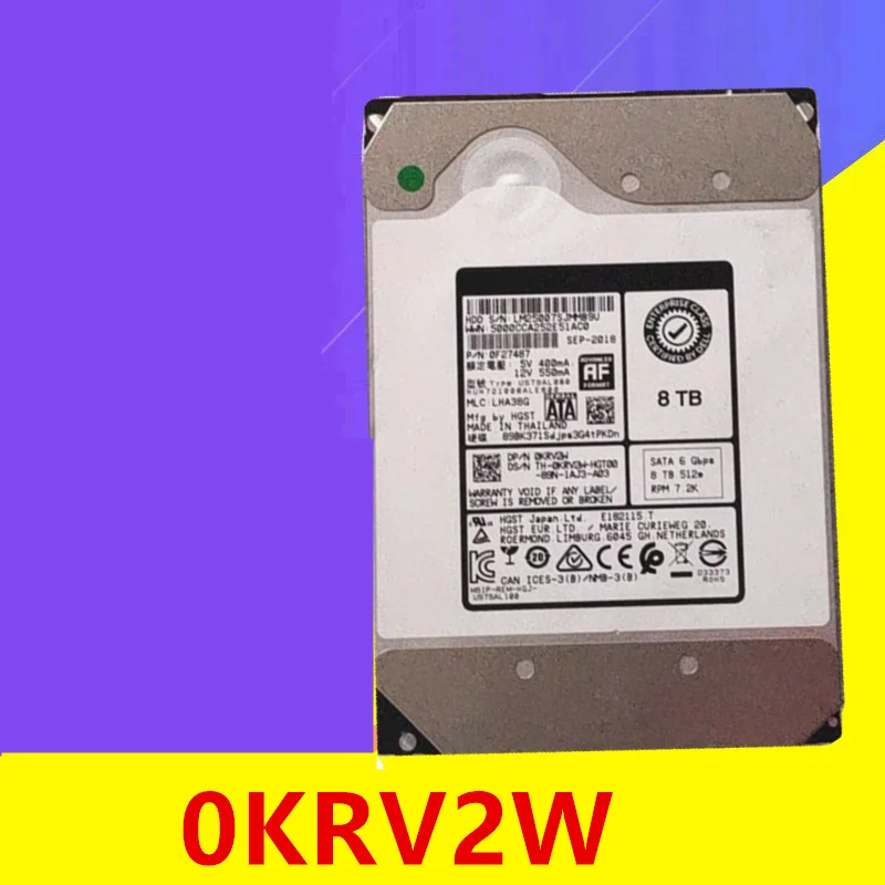 

Original New HDD For Dell 8TB 3.5" SATA 256MB 7200RPM For Internal HDD For Enterprise Class HDD For KRV2W 0KRV2W HUH721008ALE600