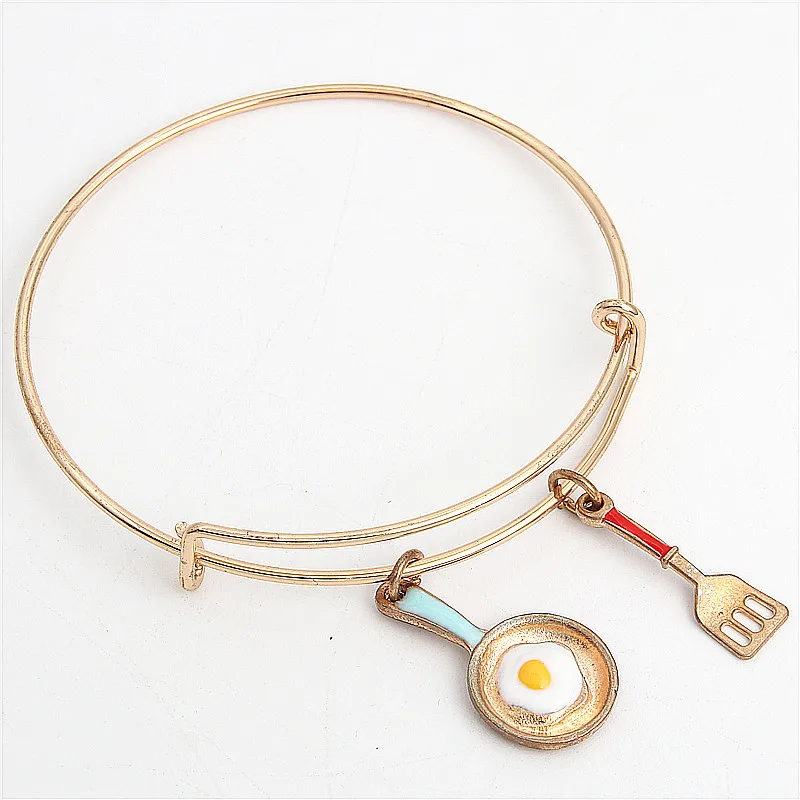 1pc Fooide Gift Ideas Frying Pan Bangle Shovel Charms Cute Kawaii Housewarming Breakfast Egg Food Cooking Jewelry E2190 | Украшения и