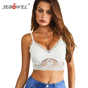 УКОРОЧЕННЫЙ ТОП SEBOWEL, кружевной, вязаный крючком, на бретелях, с тонкой подкладкой, летний топ, женские укороченные топы без рукавов