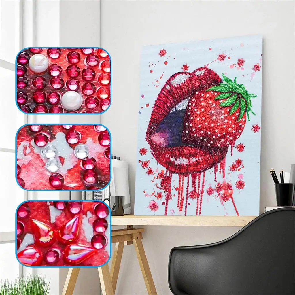 

Eat Strawberry 5D Special Shaped Diamond Painting Embroidery Needlework Rhinestone Crystal Cross Craft Stitch Kit DIY Picture