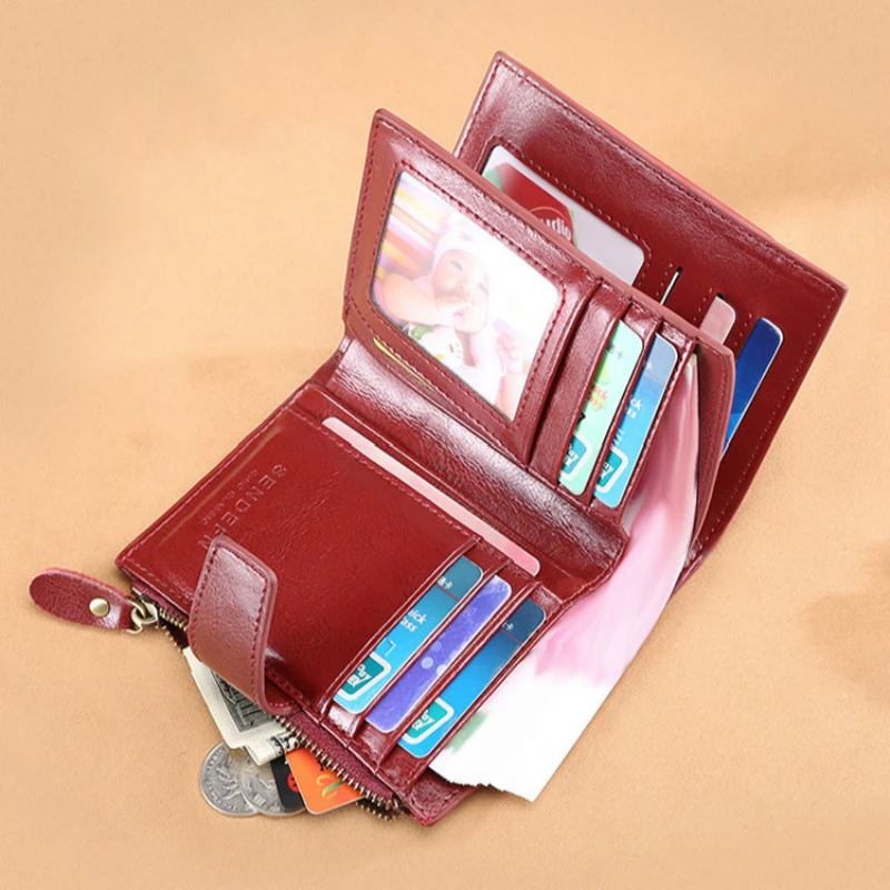 Новый женский кошелек GROJITOO из натуральной кожи короткий многофункциональный для