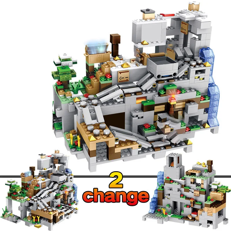 

Creative The Mountain Cave Elevator Village Tree House Building with Figure Compatible My World Bricks Set Gifts Toys Blocks