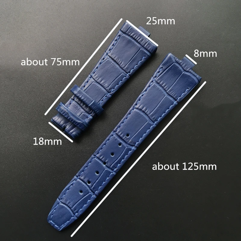 25mm * 8mm Genuine Leather Cowhide Watchband Replacement for Vacheron Constantin Overseas Calfskin Black Blue Brown VC Strap Men