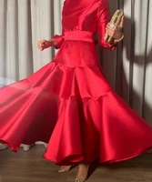 new red boat neck long sleeve evening dresses elegant 2021 robe soiree dubai mermaid prom party gowns vestidos de fiesta