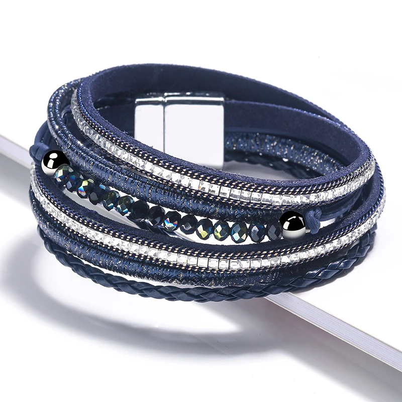 Многослойные кожаные браслеты ZG с хрустальными бусинами женский браслет из