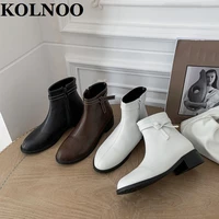 kolnoo handmade new style block heel boots knot faux leather three colors winter ankle boots real pictures fashion party shoes